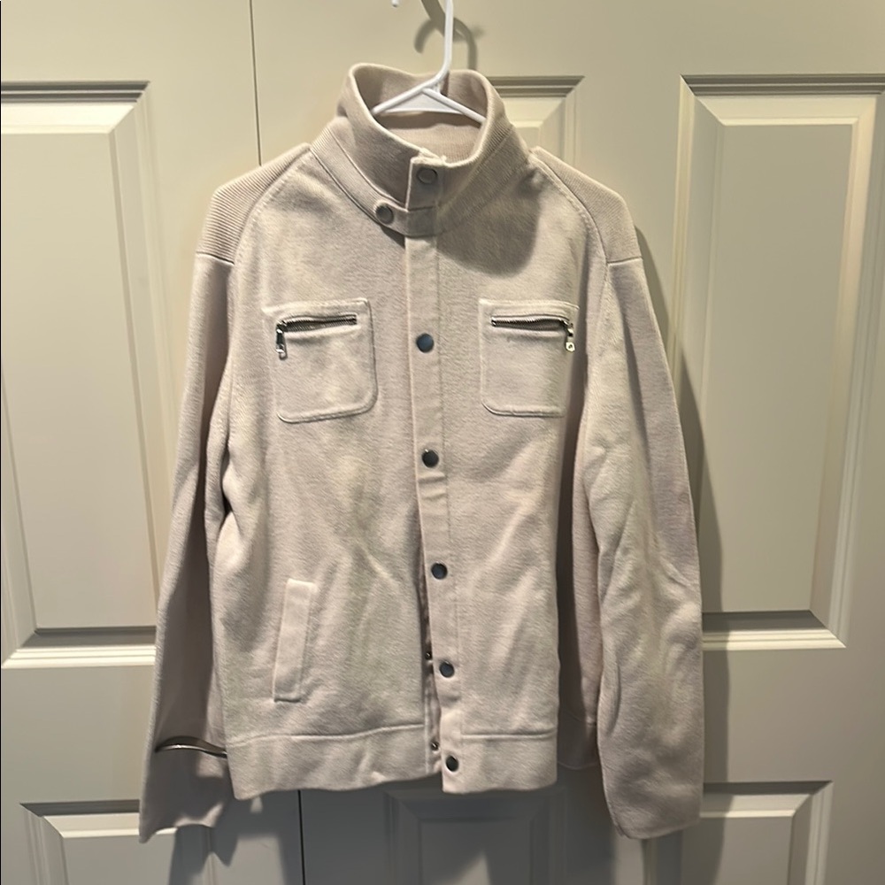 Banana Republic Cream Button-Up Jacket with Zipper Pockets
